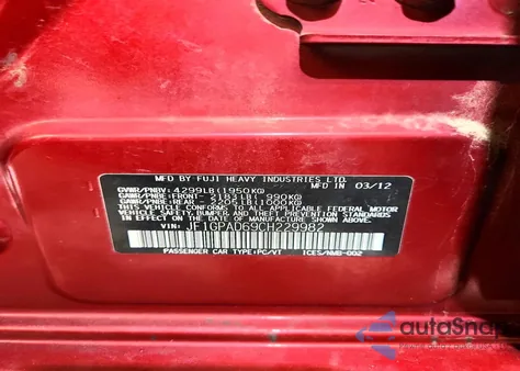 2012 Subaru Impreza Premium z USA, uszkodzony, nr VIN JF1GPAD69CH229982